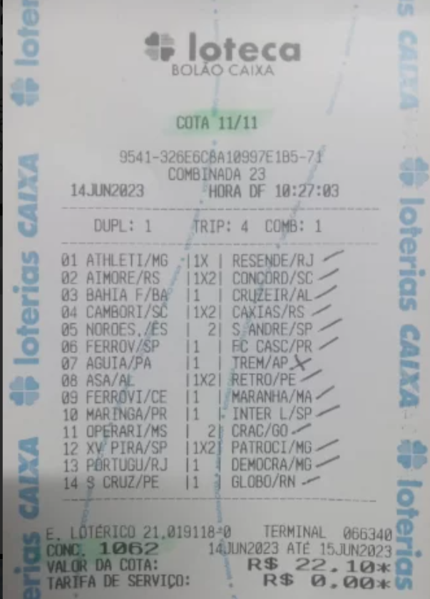 Comprovante 13 pontos — concurso 1062
