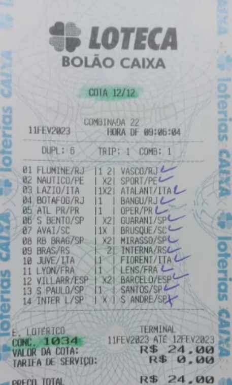 Comprovante 13 pontos — concurso 1034