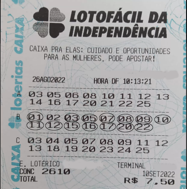 Comprovante 14 pontos Lotofácil — concurso 2610